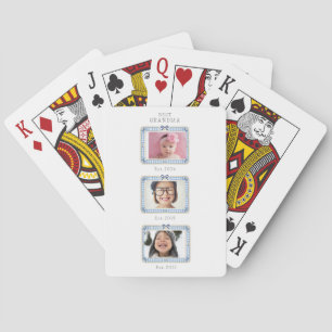 Best Grandma Est Custom Date 3 Photo Cute Preppy Playing Cards