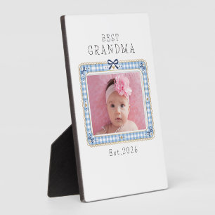 Best Grandma Est Custom Date Photo Cute Preppy Plaque