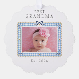 Best Grandma Est Custom Date Photo Cute Preppy Tree Decoration Card
