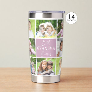 Best Grandma Ever 14 Photo Collage Custom Colours Insulated Tumbler