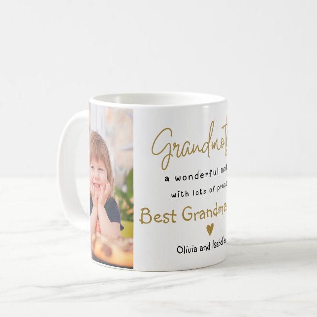 Best Grandma Ever 2 Photo Template Grandmother  Coffee Mug (Front Left)