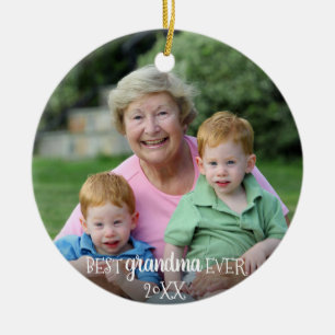Best Grandma Ever 2-Sided 2 Photo Christmas Ceramic Ornament