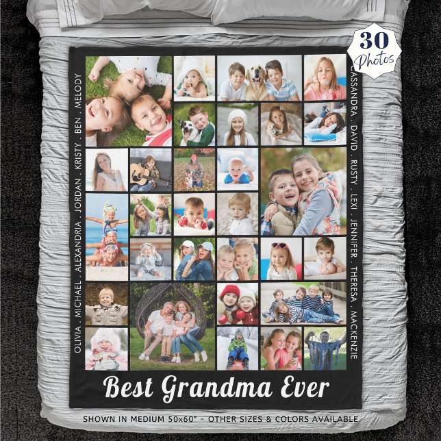 BEST GRANDMA EVER 30 Photo Collage Personalised Fleece Blanket (Creator Uploaded)