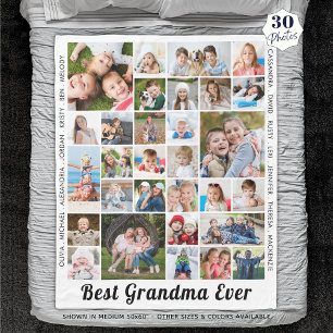 BEST GRANDMA EVER 30 Photo Collage Personalised Fleece Blanket