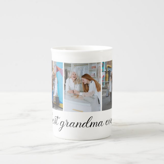 Best Grandma Ever 3 Photo Collage Bone China Mug (Front)