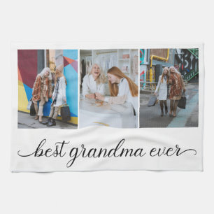 Best Grandma Ever 3 Photo Collage  Tea Towel