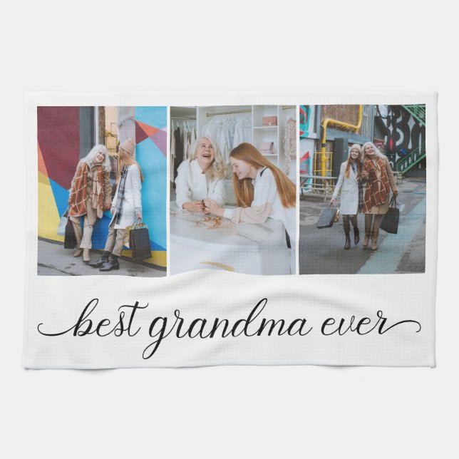 Best Grandma Ever 3 Photo Collage  Tea Towel (Horizontal)
