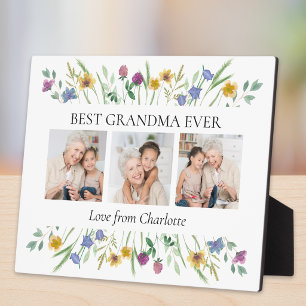 Best Grandma Ever 3 Photo Floral Plaque