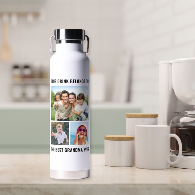 Best Grandma Ever 3 Photo Water Bottle (Creator Uploaded)
