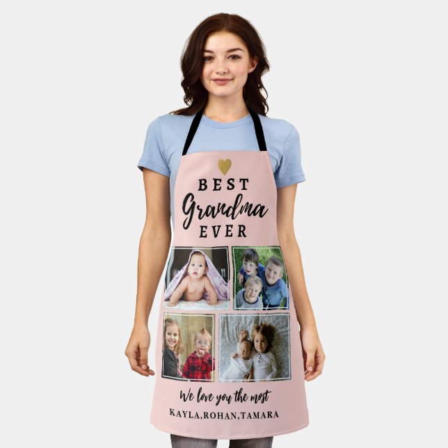 Best Grandma Ever 4 Photo Collage  Pink    Apron (Worn)