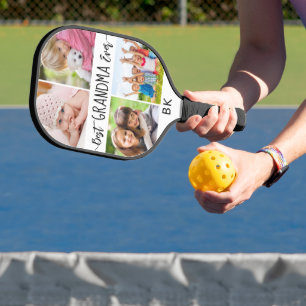 Best Grandma Ever 4 Photo Monogram Custom Colour Pickleball Paddle