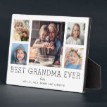 Best Grandma Ever 5-Photo Collage Keepsake Custom Plaque<br><div class="desc">Simple and clean design lets your family photos shine on this Grandma Ever plaque. A large photograph in the centre with two smaller photos on either side let you insert your own photos easily. Best Grandma Ever is written below in a modern font. Two lines below let you complete your...</div>