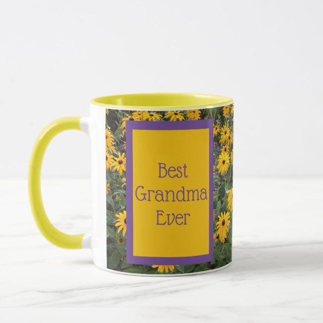 Best Grandma Ever - Bright Flowers Picture Mug (Left)