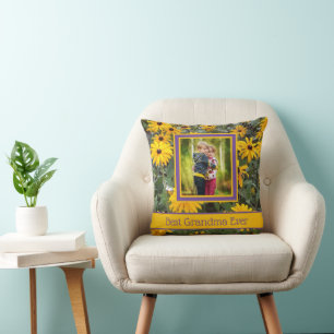 Best Grandma Ever - Bright Yellow Flowers Photo Cushion