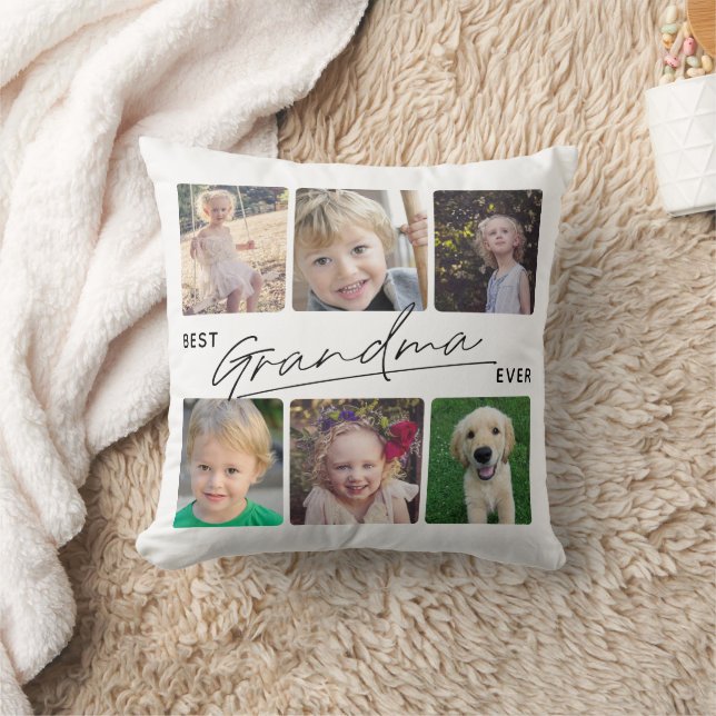 Best Grandma Ever Calligraphy 6 Photo Collage  Cushion (Blanket)