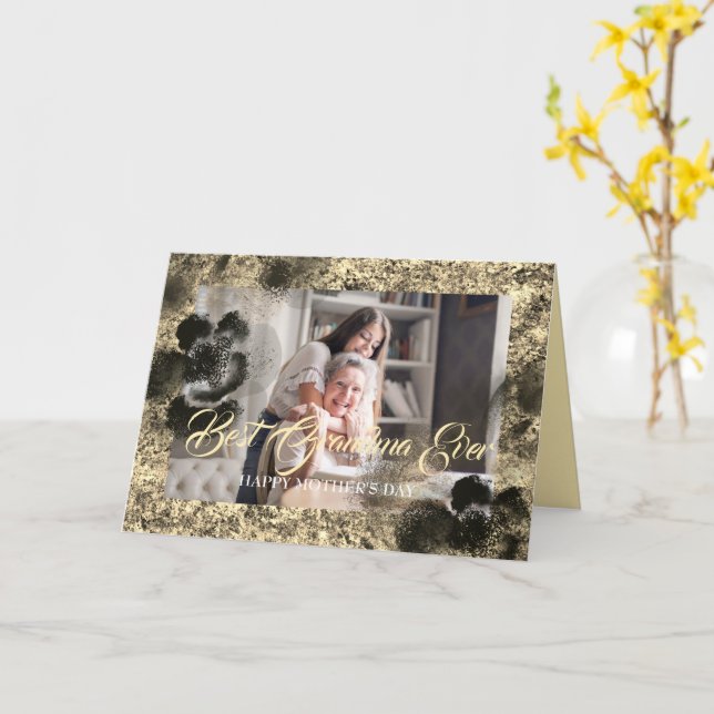 Best Grandma Ever Custom Mother's Day Photo Golden Card (Yellow Flower)
