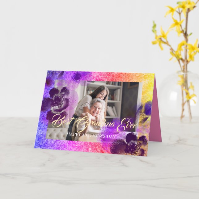 Best Grandma Ever Custom Mother's Day Photo Pink Card (Yellow Flower)