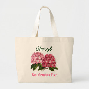 Best Grandma Ever Custom Name  Rhododendron Large Tote Bag