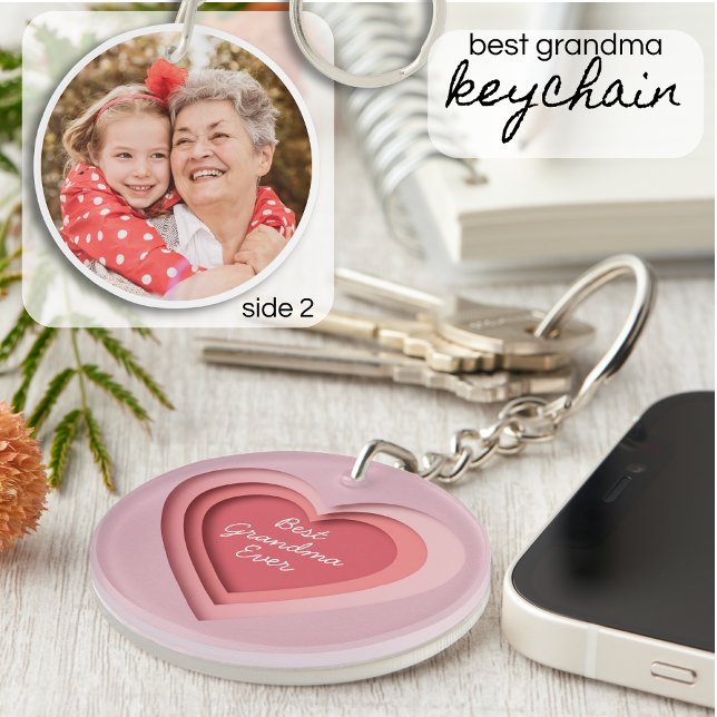 Best Grandma Ever Custom Photo Heart Key Ring (Creator Uploaded)