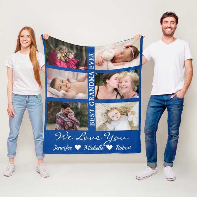 Best Grandma Ever Custom Photos Grandchildren Name Fleece Blanket (In Situ)