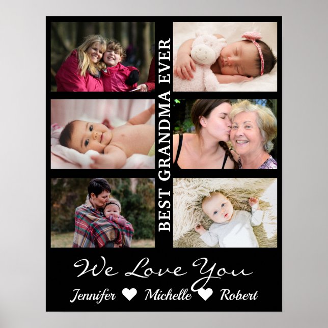 Best Grandma Ever Custom Photos Grandchildren Name Poster (Front)