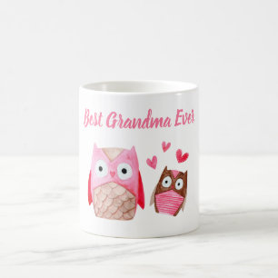 Best Grandma Ever Cute Owls Personalised Pink Coffee Mug