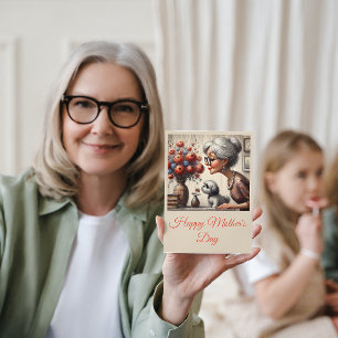 Best Grandma ever Elegant nana bouquet cute dog Card