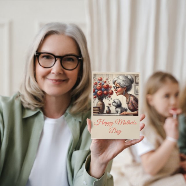 Best Grandma ever Elegant nana bouquet cute dog Card (Creator Uploaded)