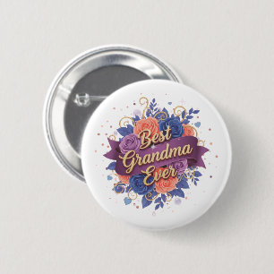 Best Grandma Ever Floral 6 Cm Round Badge