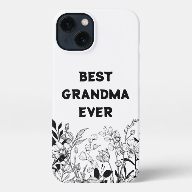 Best Grandma Ever Floral Black and White iPhone Case (Back)
