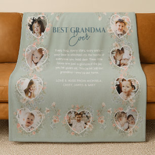 Best Grandma Ever Floral Heart Photos Gift Fleece Blanket