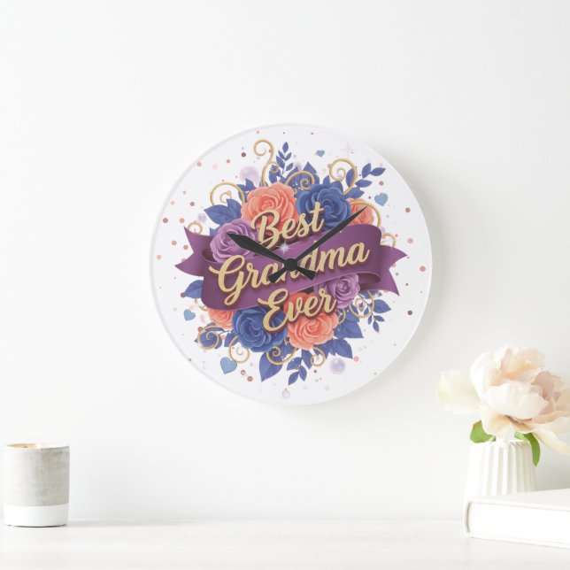 Best Grandma Ever Floral Large Clock (Home)