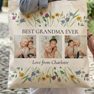 Best Grandma Ever Floral Photo Tote Bag