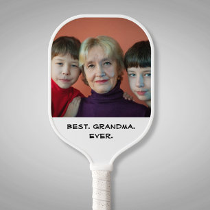 Best Grandma Ever Fun Family Photo Typography Text Pickleball Paddle