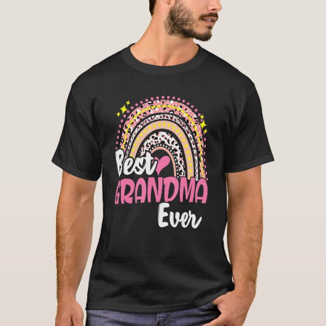 Best Grandma Ever Funny Pink Leopard Rainbow Mothe T-Shirt (Front)