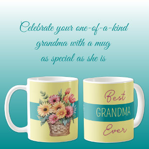 Best grandma ever gerbera flowers yellow coffee mug