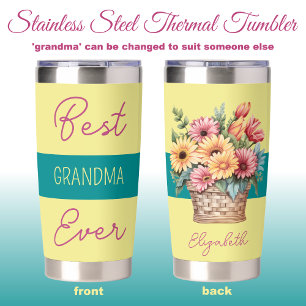 Best grandma ever gerbera flowers yellow insulated tumbler