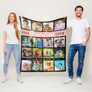Best Grandma Ever Grandchildren 16 Photo Collage   Fleece Blanket