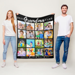 Best Grandma Ever Grandkids 16 Photo Collage   Fleece Blanket