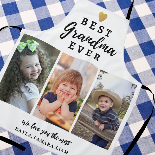  Best Grandma Ever Grandkids 3 Photo Collage Apron (Best Grandma Ever Grandkids 3 Photo Collage Apron - Christmas gift for grandmother from grandkids)