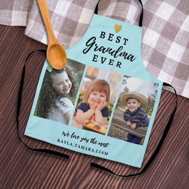  Best Grandma Ever Grandkids 3 Photo Collage Blue Apron (Best Grandma Ever Grandkids 3 Photo Collage Blue Apron)
