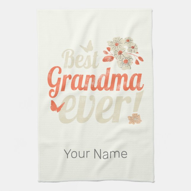Best Grandma Ever Grandma Vintage Grandmother Tea Towel (Vertical)