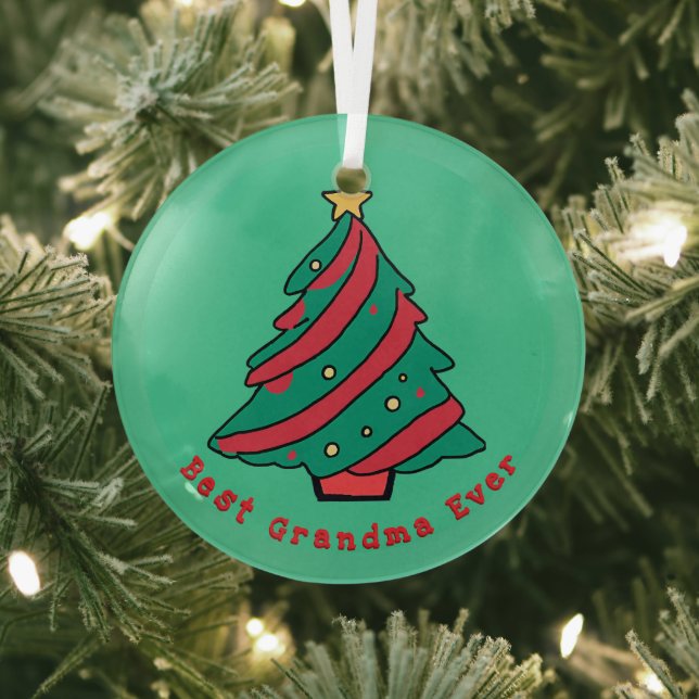 Best Grandma Ever | Green Christmas Tree Glass Tree Decoration (Insitu)