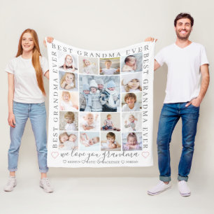 BEST GRANDMA EVER Love You 17 Photo White Fleece Blanket