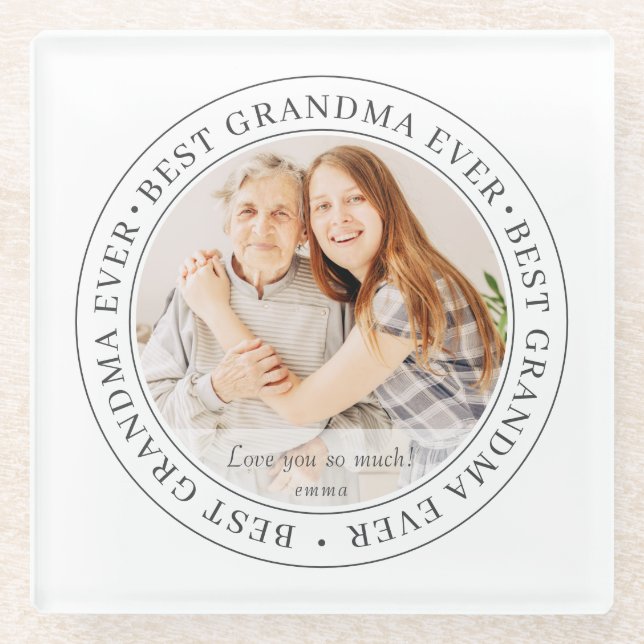 Best Grandma Ever Modern Classic Photo Glass Coaster (Front)