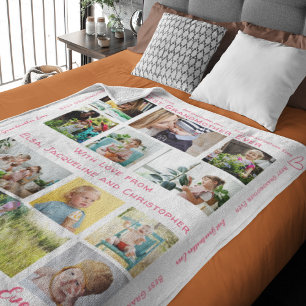 Best Grandma Ever Modern Custom 12 Photo Collage Fleece Blanket