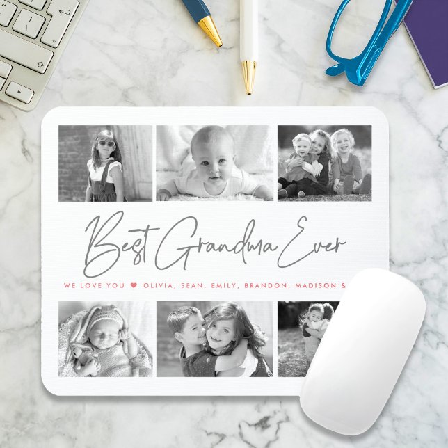 Best Grandma Ever Modern Script 6 Photo Collage Mouse Pad (Creator Uploaded)