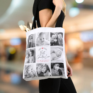 Best Grandma Ever Modern Script 8 Photo Collage Tote Bag