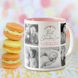 Best Grandma Ever Modern Script 8 Photo Collage Two-Tone Coffee Mug<br><div class="desc">“Best Grandma Ever.” She’s loving every minute with her grandkids. A stylish, simple visual of soft grey handwritten script and leaf heart laurel, along with soft rose pink sans serif and script typography overlay a white background. Add eight, cherished photos of your choice and customise the names for the perfect...</div>