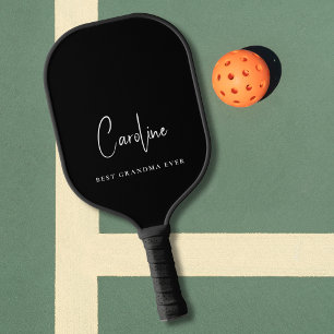 Best Grandma Ever Monogram Script Black Pickleball Paddle